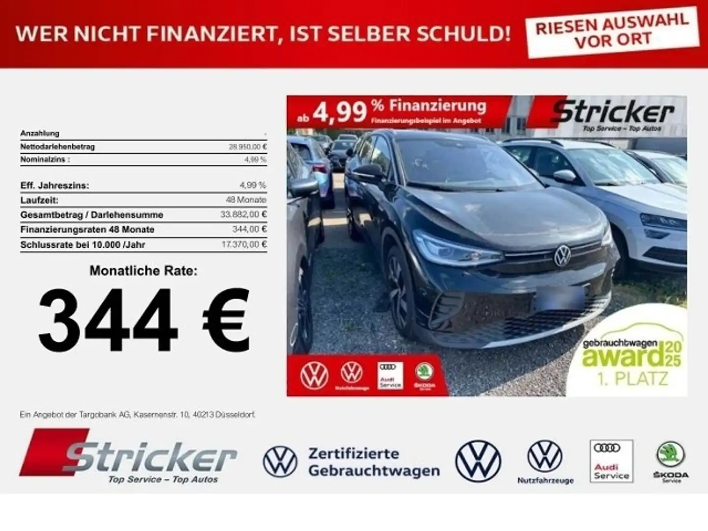 Volkswagen ID.4 Pro Performance 150/77 344,-ohne Anzahlung IQ.Lig Schwarz - 1