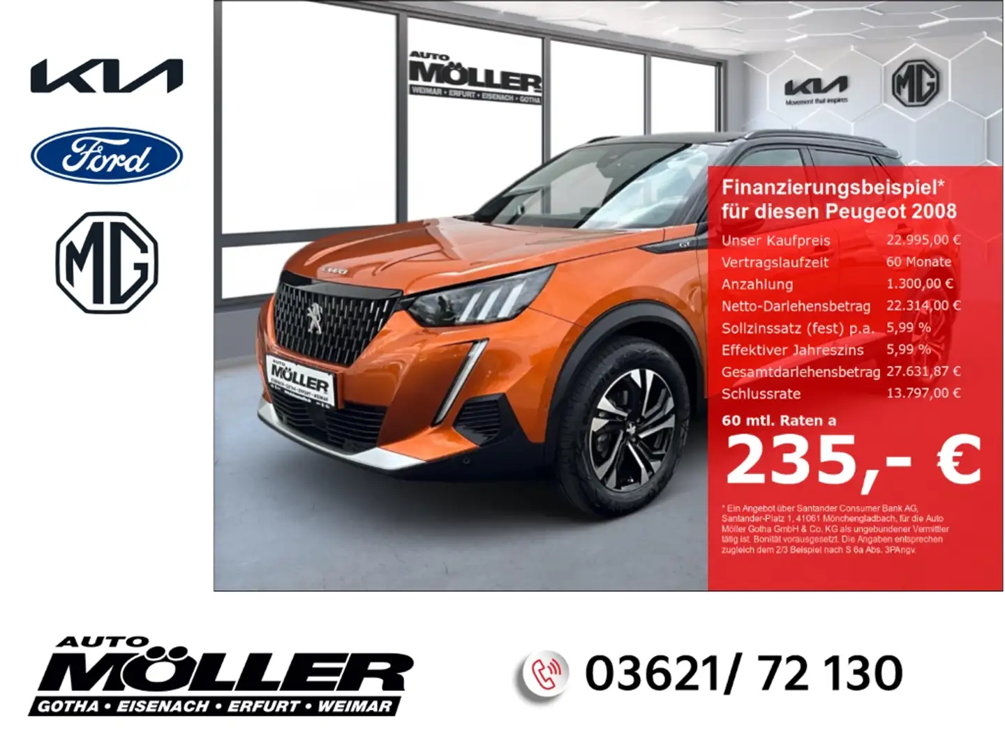 Peugeot 2008 PureTech 130 1.2 GT Navi LED DAB Orange - 1