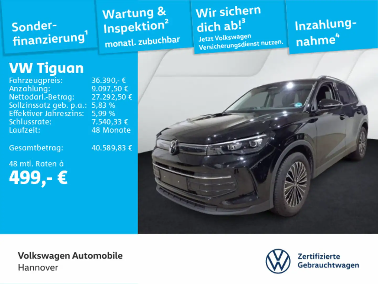 Volkswagen Tiguan 2.0 TDI DSG Goal Navi AHK LED DigCockpit Schwarz - 1