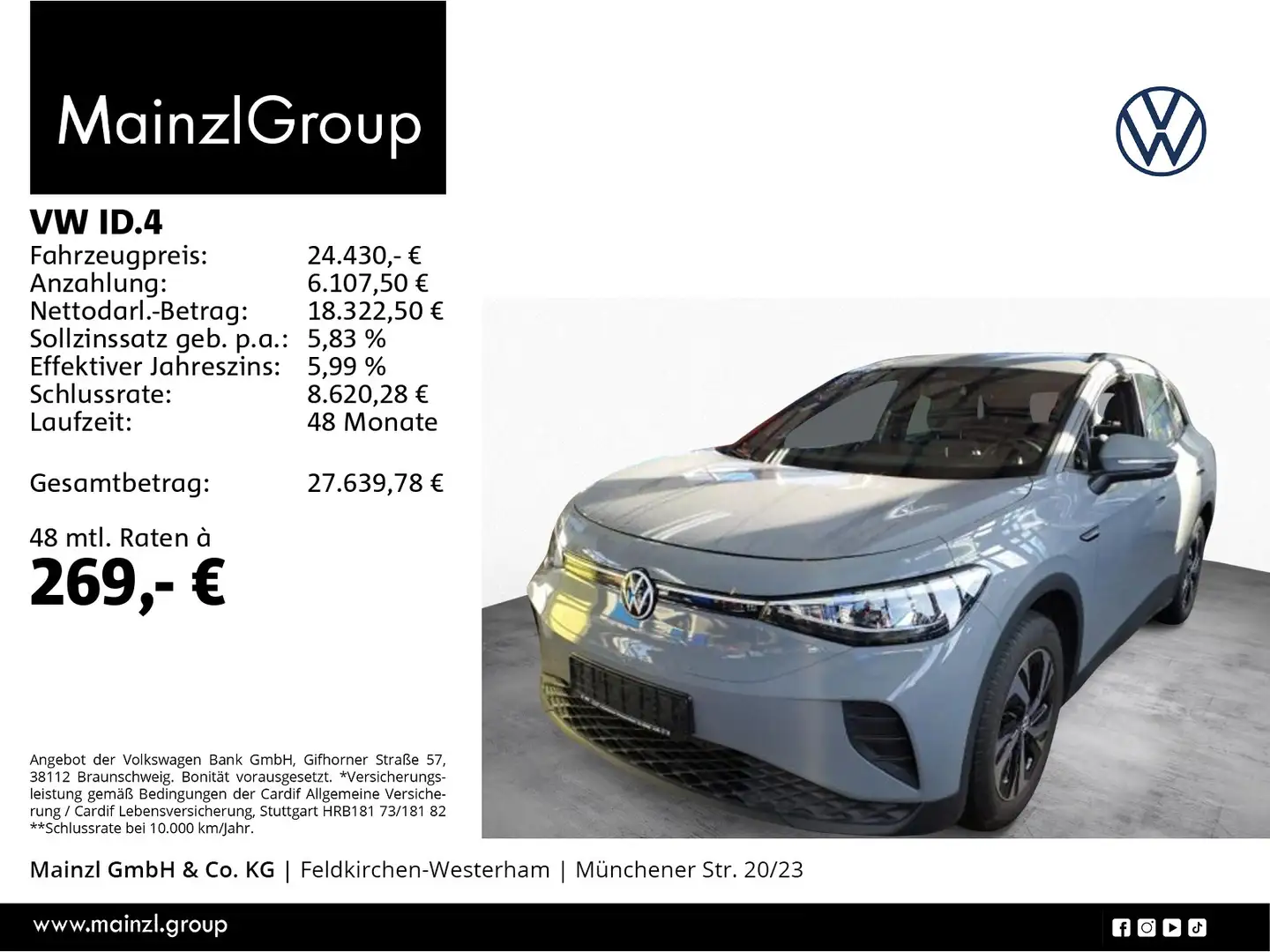 Volkswagen ID.4 Pure Perfomance 52kWh(55kWh) Navi SHZ Kam. Grau - 1