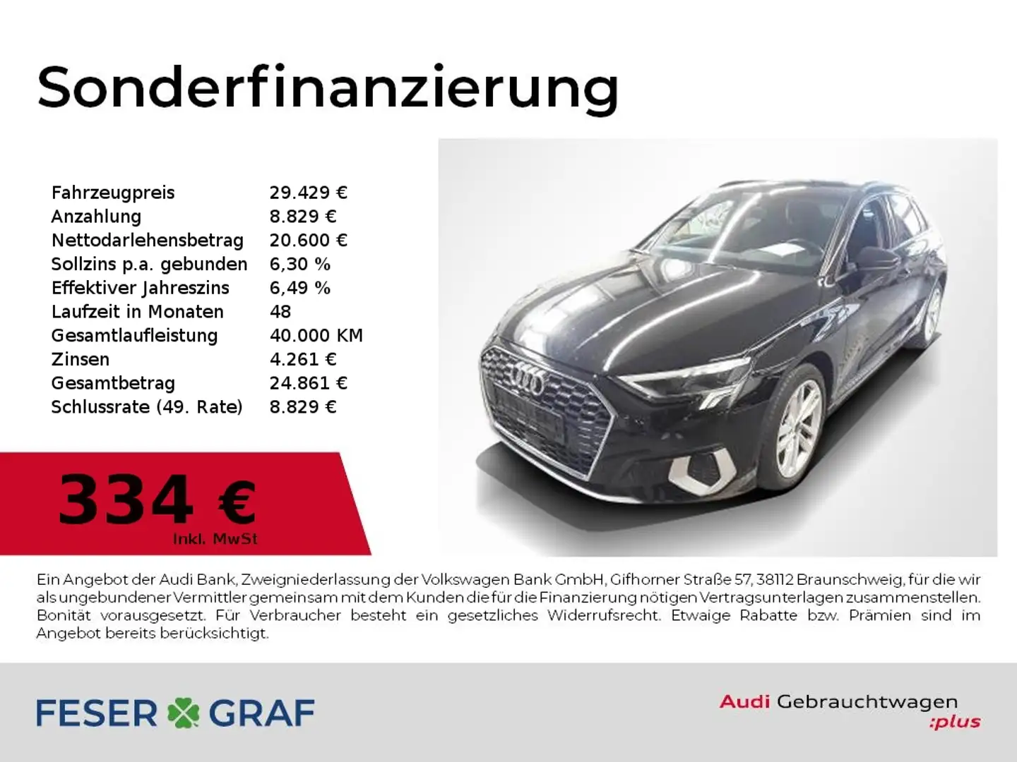 Audi A3 35 TDI S tronic Advanced Navi,LED,Sportsitze Schwarz - 1