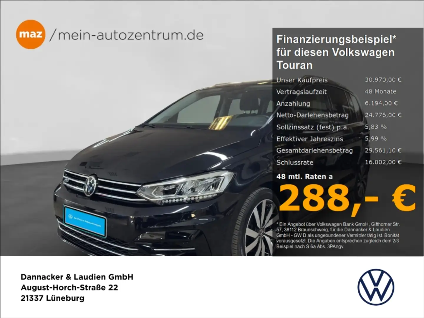 Volkswagen Touran 1.5 TSI Active R-Line Ext. Alu LED AHK Navi ACC Ka Schwarz - 1