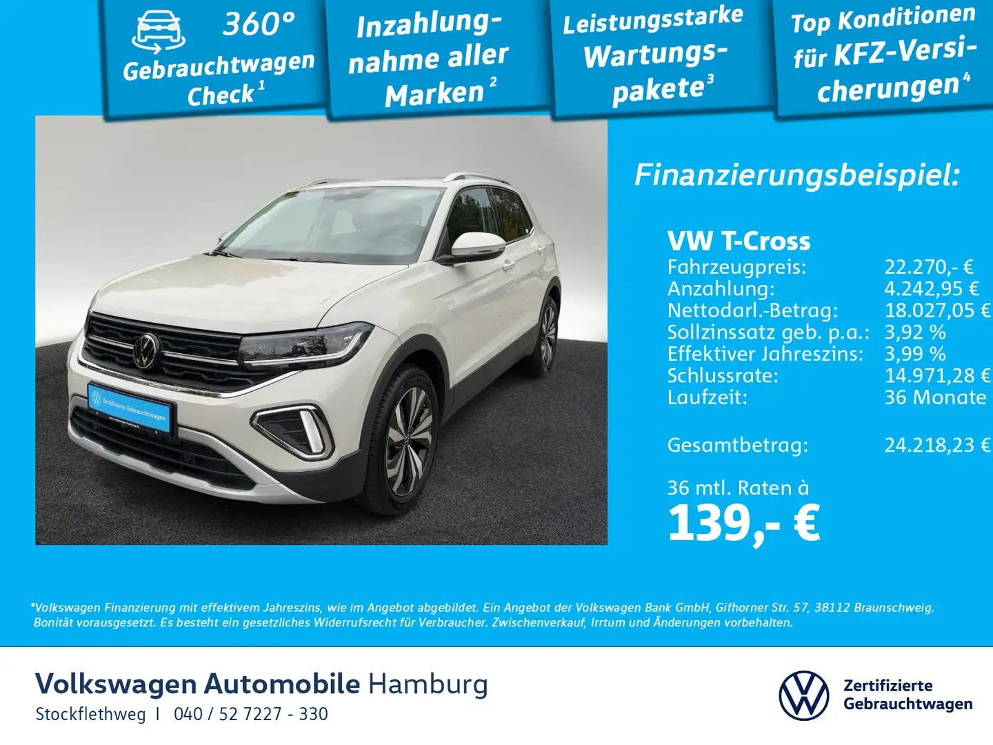 Volkswagen T-Cross 1.0 TSI Style Nav Kamera Sitzhzg CarPlay Grau - 1