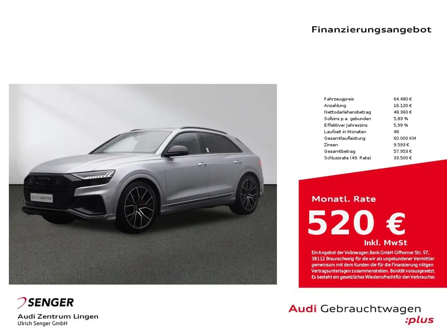 Audi SQ8 4.0 TFSI quattro Matrix-LED Panorama B&O 22" Silber - 1
