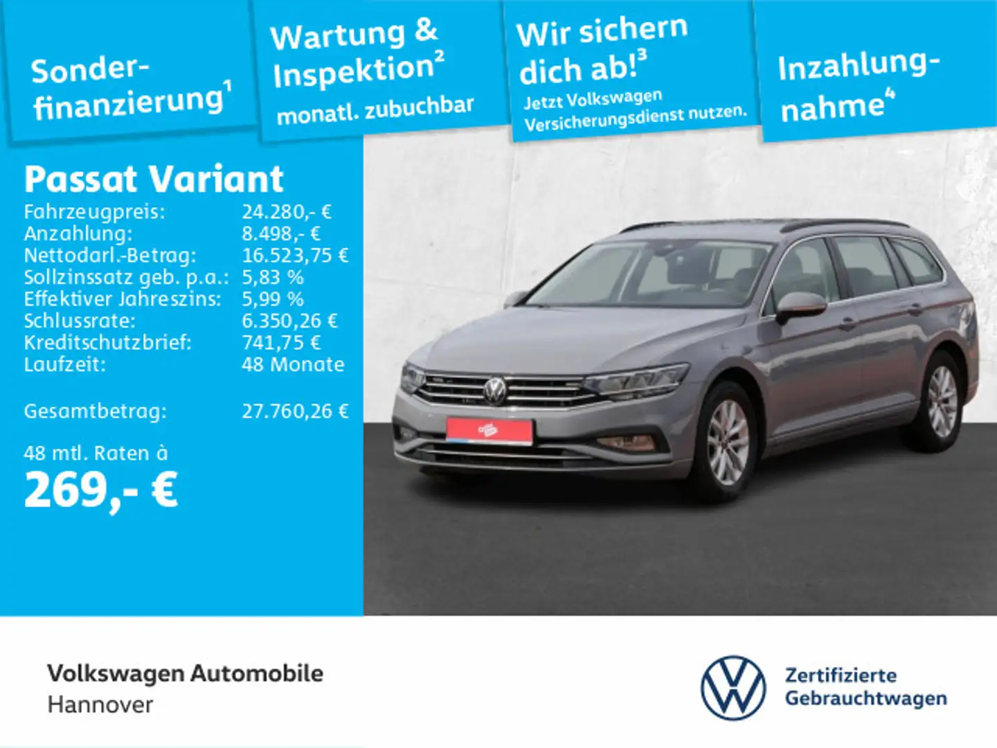 Volkswagen Passat Variant 2.0 TDI DSG Business Navi ACC LED Grau - 1