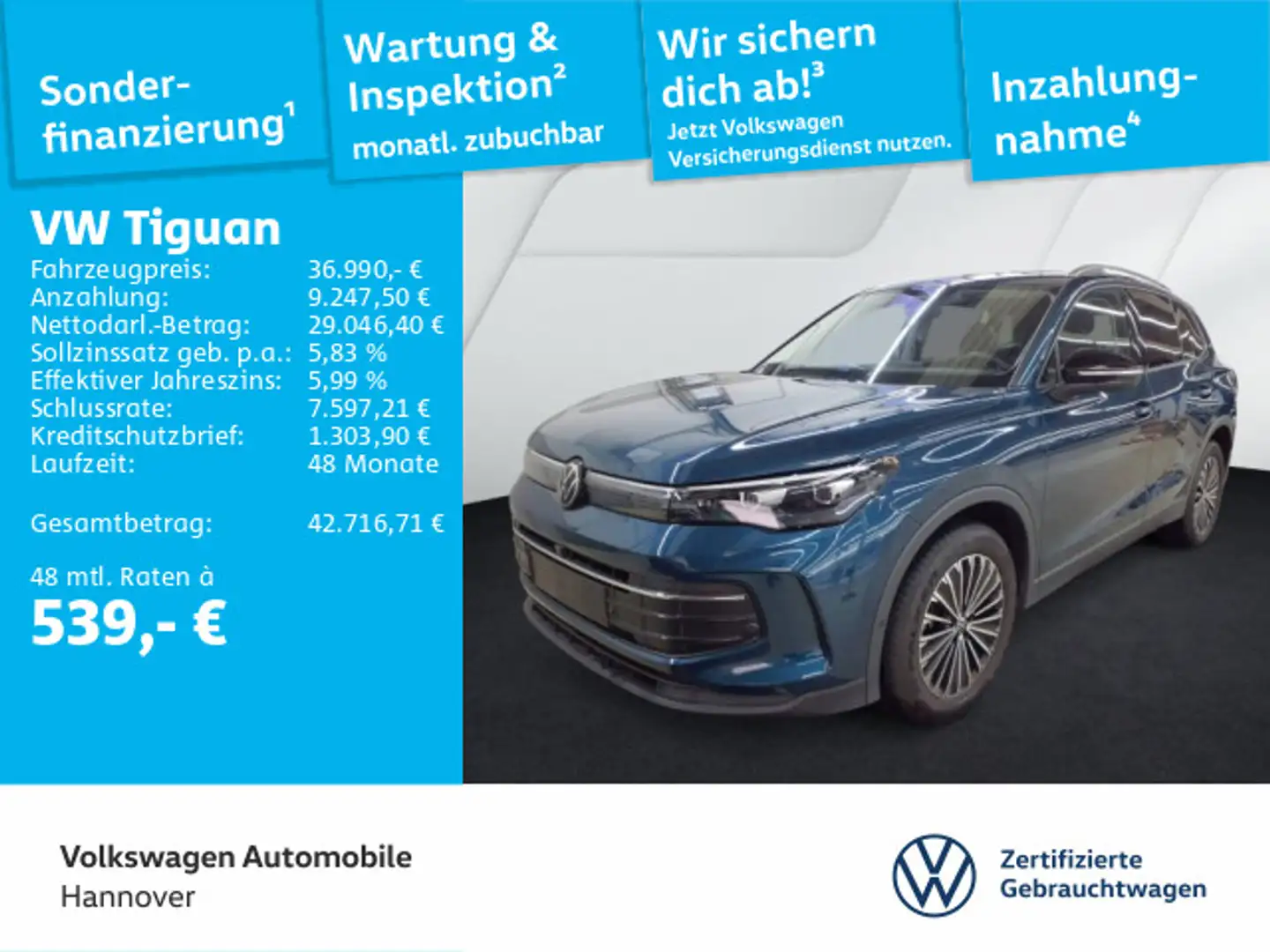 Volkswagen Tiguan 2.0 TDI DSG Goal Navi AHK Kamera ACC LED Blau - 1