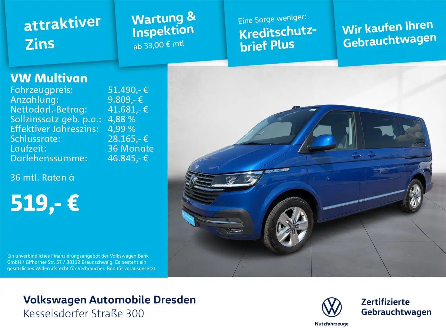 Volkswagen T6.1 Multivan T6.1 2.0 TDI Multivan Comfortline AHZV LED Navi Синій - 1