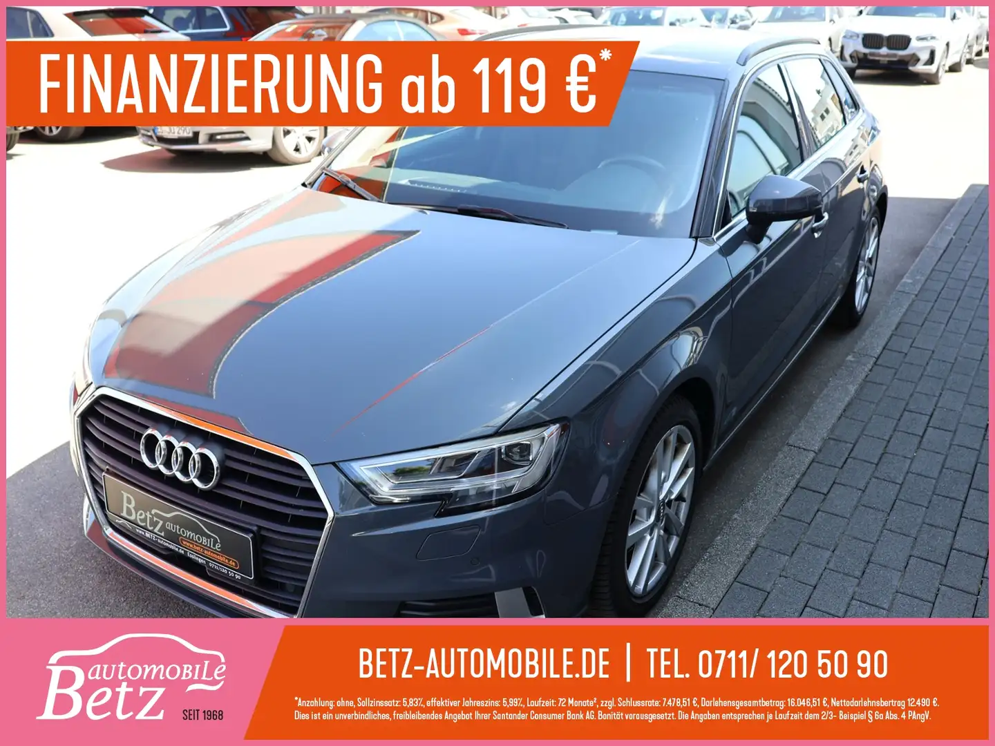 Audi A3 Sportback Sport LED PDC SHZ Navi Virtual Grijs - 1
