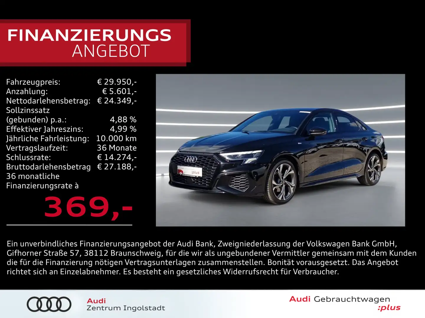 Audi A3 Limousine 35 TDI 2x S line LED NAVI Raute 18" Noir - 1