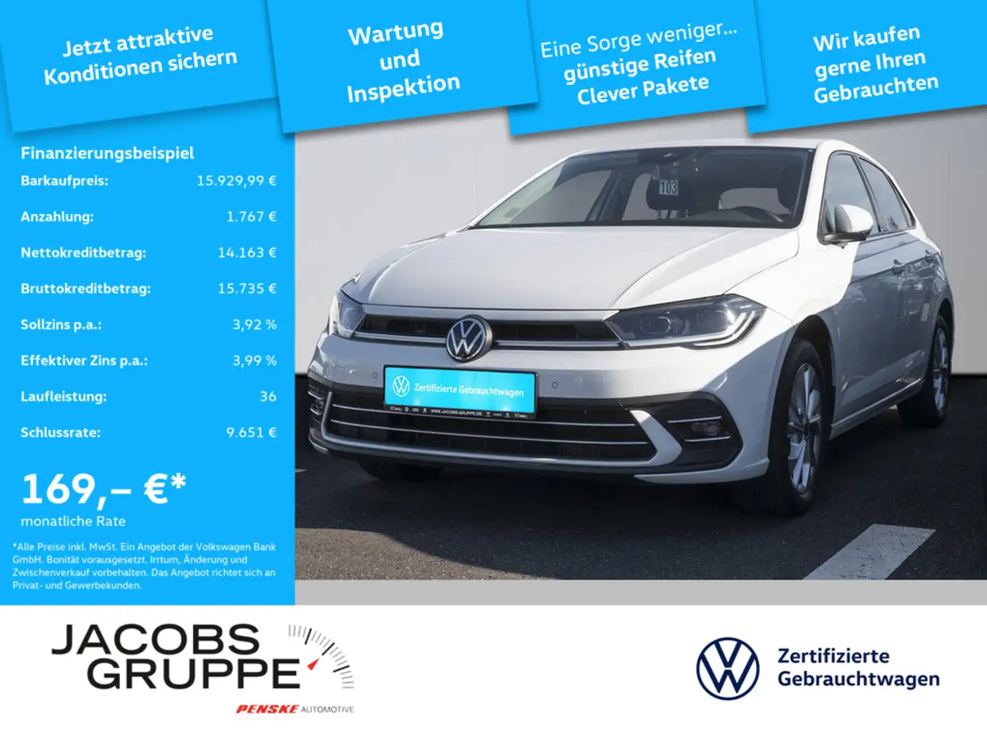 Volkswagen Polo 1.0 TSI Style Einparkhilfe, Dig.Cockpit, Weiß - 1