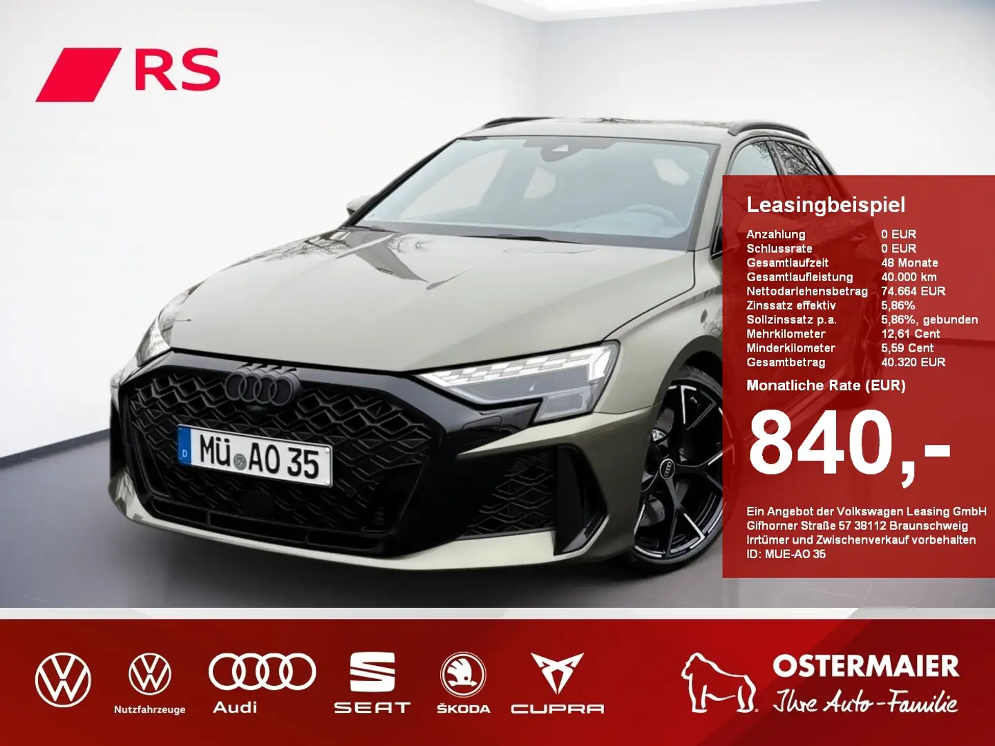 Audi RS3 Sportback 400PS.S tronic.MMI.MATRIX.SPORTSITZE*OAK Grün - 1
