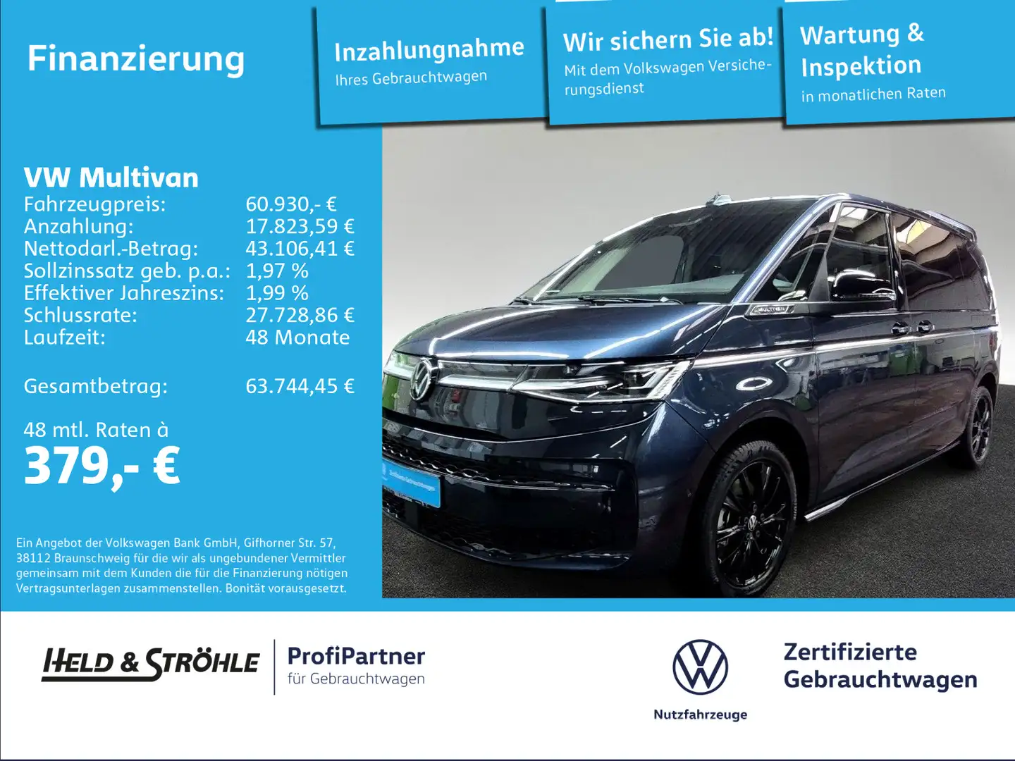 Volkswagen T7 Multivan Style 1.5 TSI eHybrid 4M 7S ACC AHK Bleu - 1