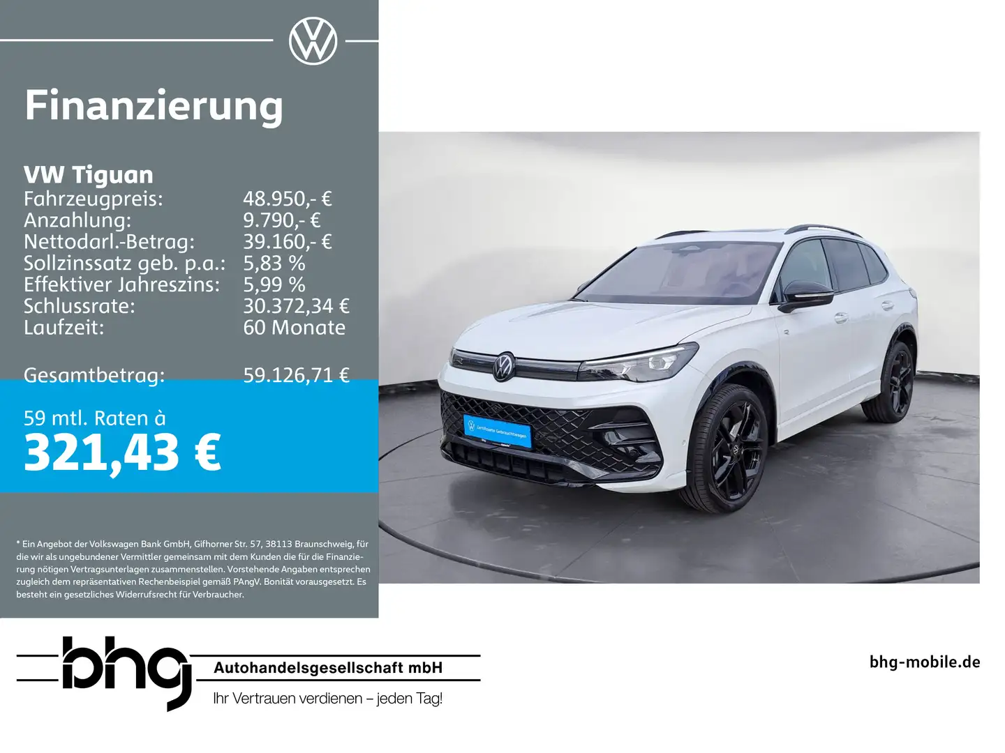 Volkswagen Tiguan 2.0 TDI DSG 4Motion R-Line AHK Pano h/k Weiß - 1