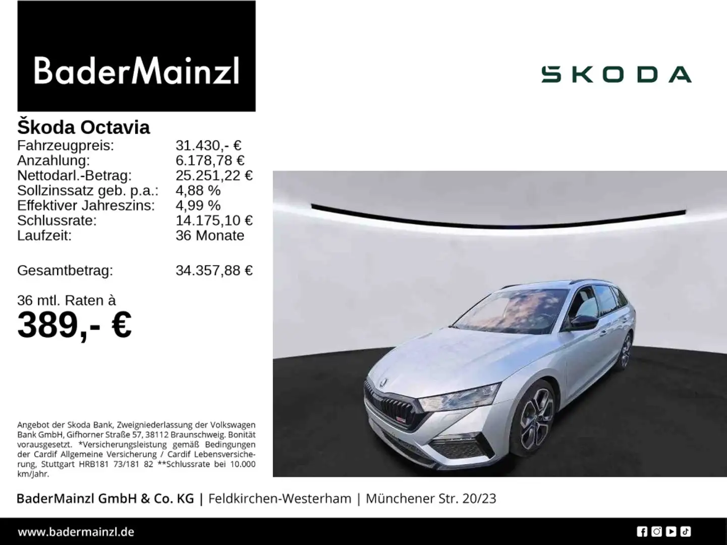 Skoda Octavia RS 2.0 TDI 4x4 DSG AHK HUD ACC Canton Silber - 1