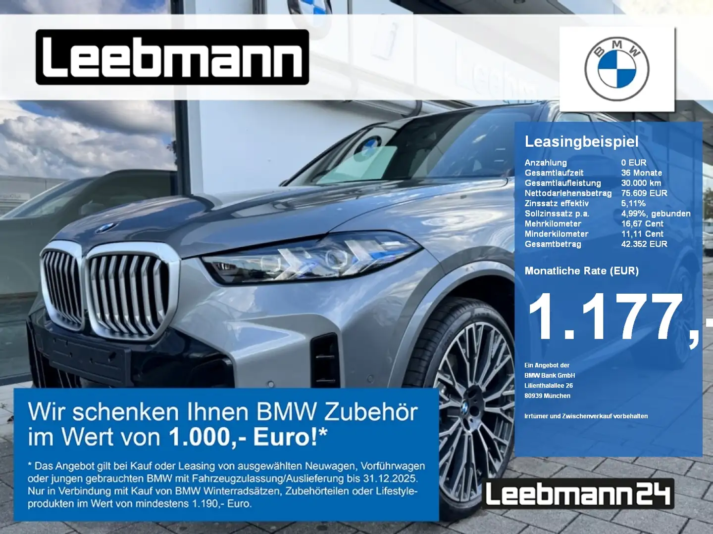 BMW X5 xDrive30d M-Sportpaket AHK/Int-AL/22-Zoll/GSD Grau - 1