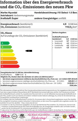 Hyundai i10 Select 1.0 Benzin (63 PS) 5-Gang (MY25) Klima