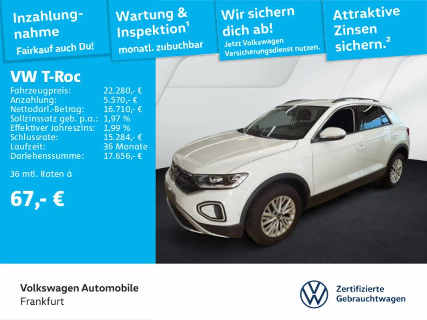 Volkswagen T-Roc 1.0 TSI Life Navi LEDPlus DAB+ FrontAssist Weiß - 1
