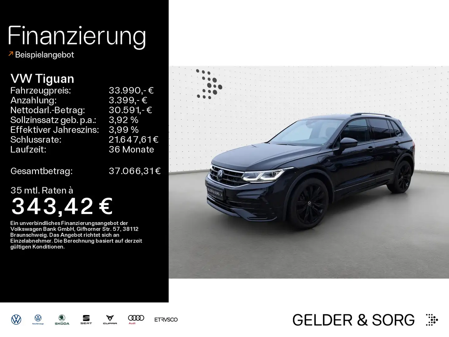 Volkswagen Tiguan R-Line 1,4 eTSI LEDER*20ZOLL*Matrix*DAB+* Schwarz - 1