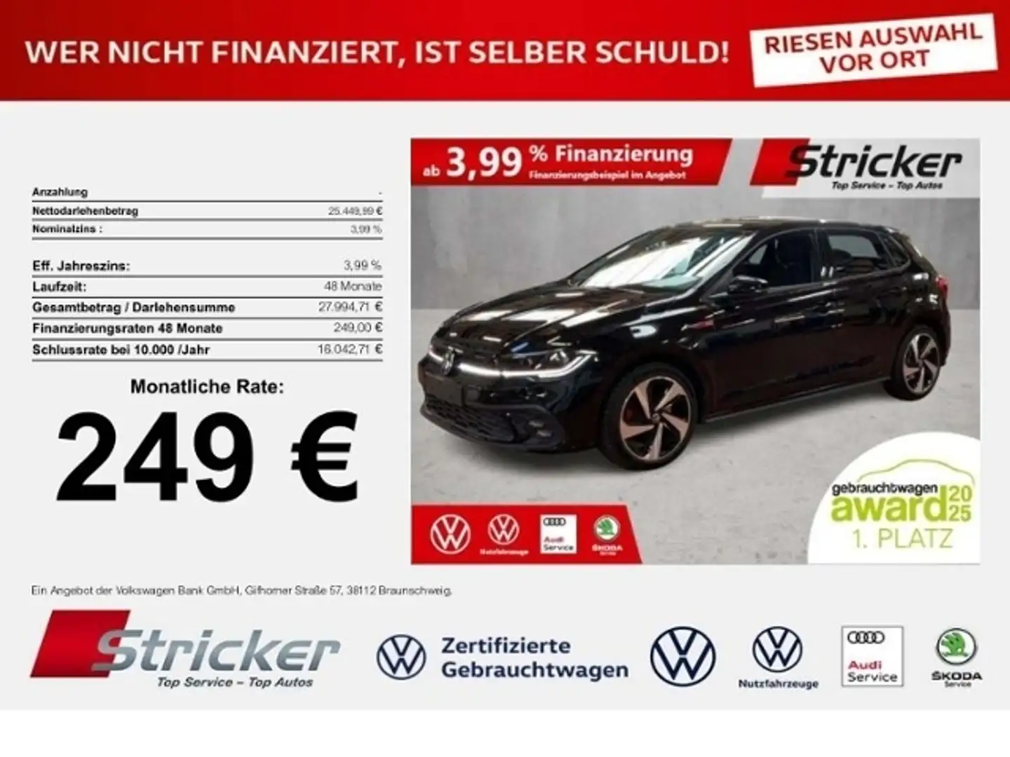 Volkswagen Polo GTI 2.0TSI DSG 249,-ohne Anzahlung ACC App-Connec Schwarz - 1