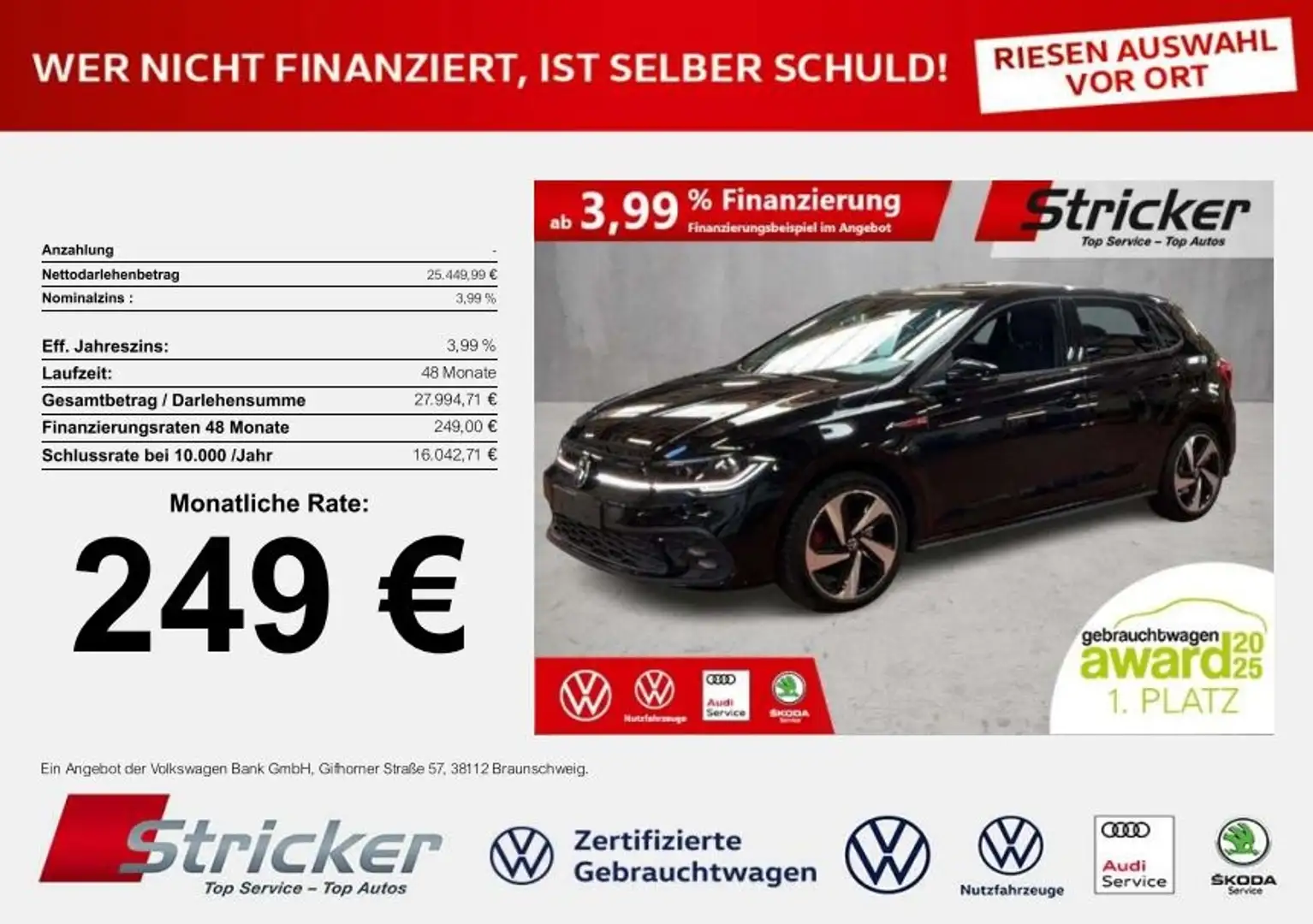Volkswagen Polo GTI 2.0TSI DSG 249,-ohne Anzahlung ACC App-Connec Schwarz - 2