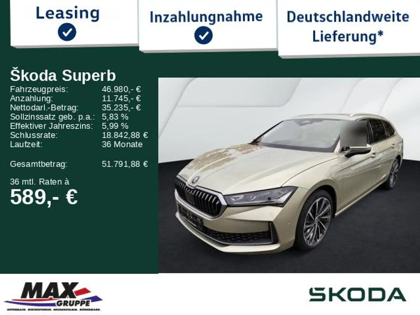 Skoda Superb Combi 1.5 TSI iV 150kW L&K MATRIXLED*PANO Jaune - 1