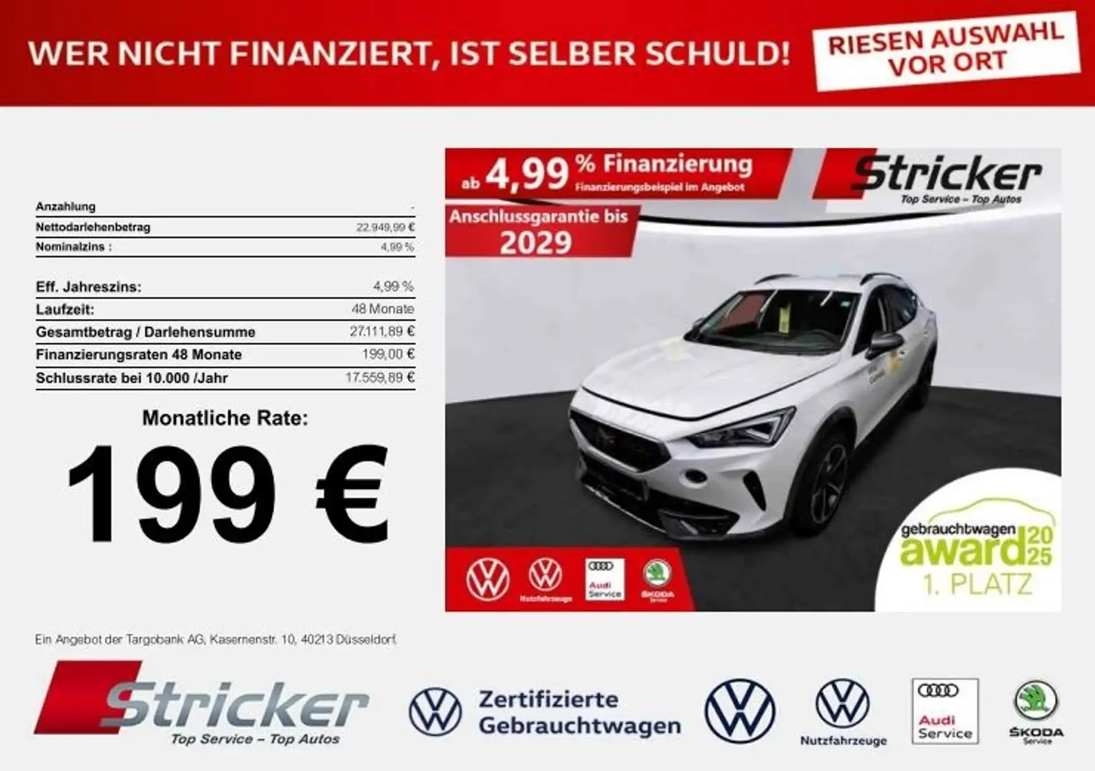 CUPRA Formentor 1.5TSI 199,-ohne Anzahlung Navi AHK Sitzheizung Weiß - 1