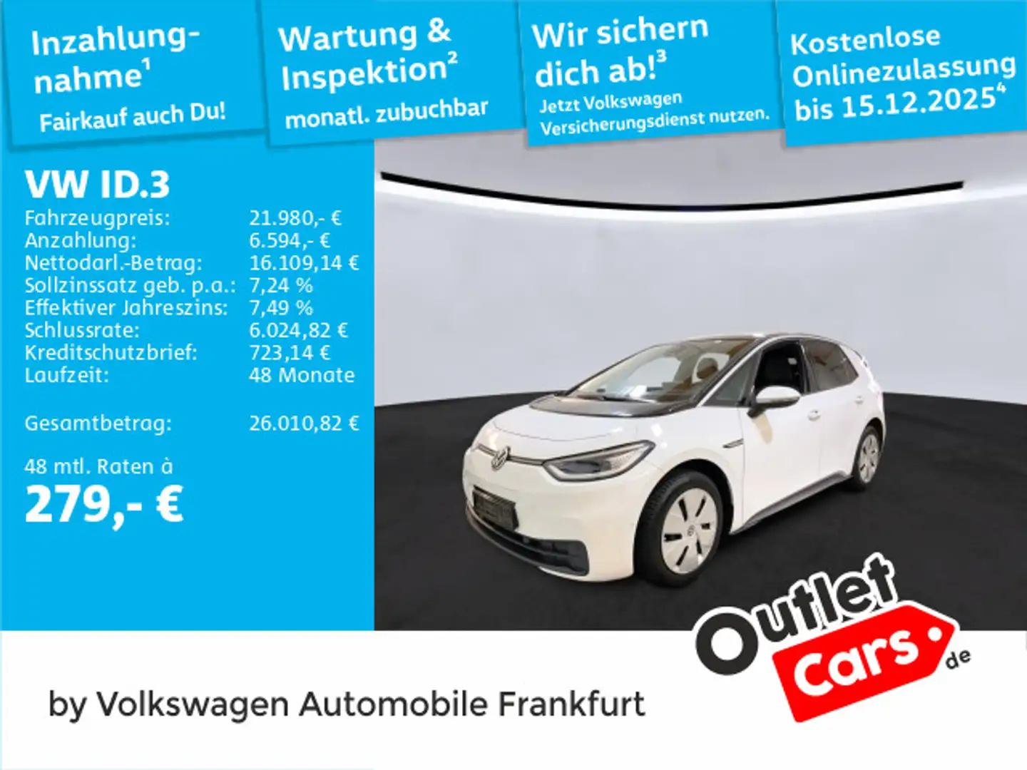 Volkswagen ID.3 Pro Performance Navi IQ.Light DAB+ FrontAss Weiß - 1