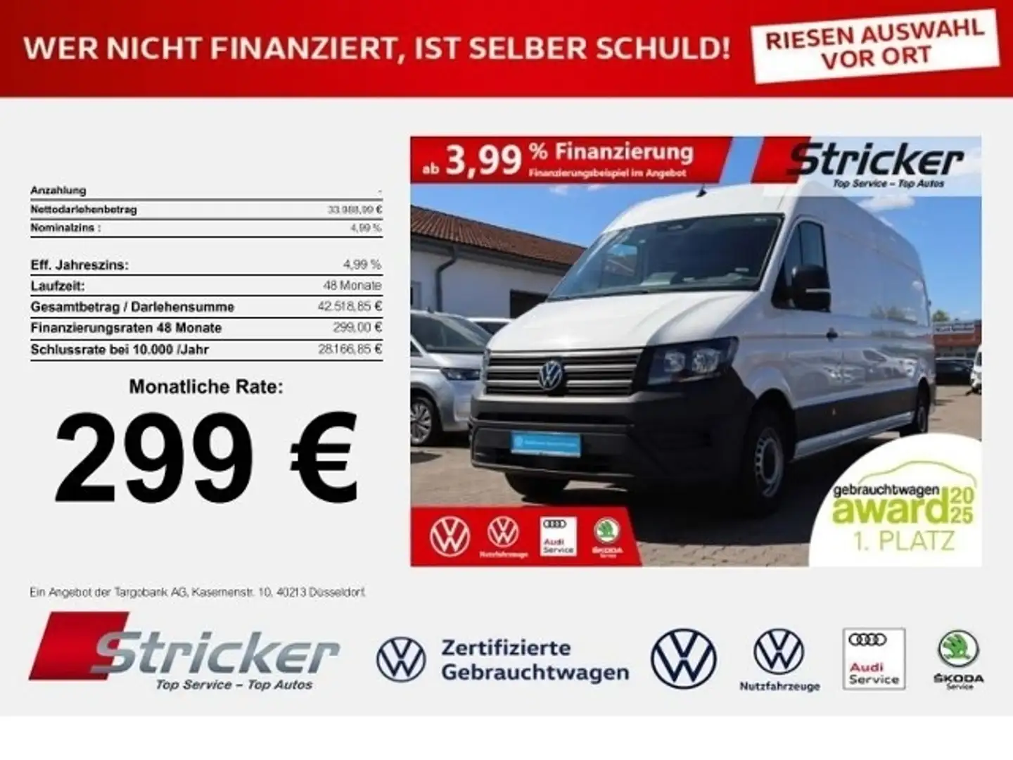 Volkswagen Crafter Kasten 35 2.0TDI 299,-ohne Anzahlung langer Radst Weiß - 1