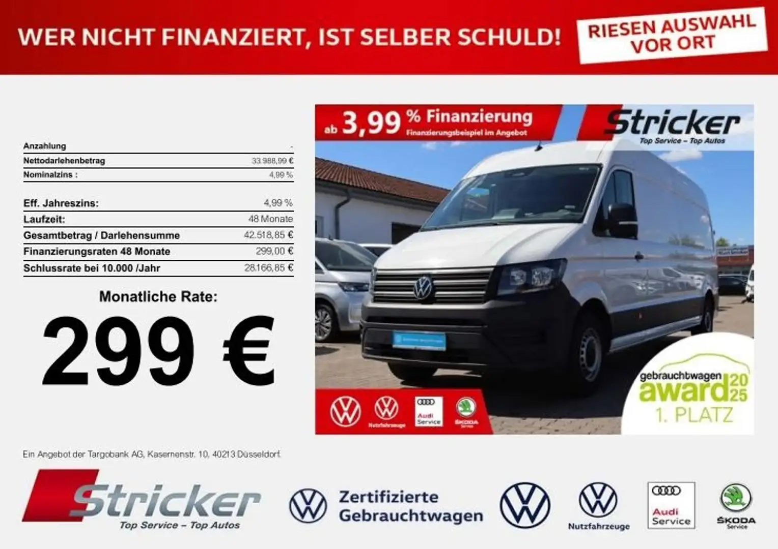 Volkswagen Crafter Kasten 35 2.0TDI 299,-ohne Anzahlung langer Radst Weiß - 1