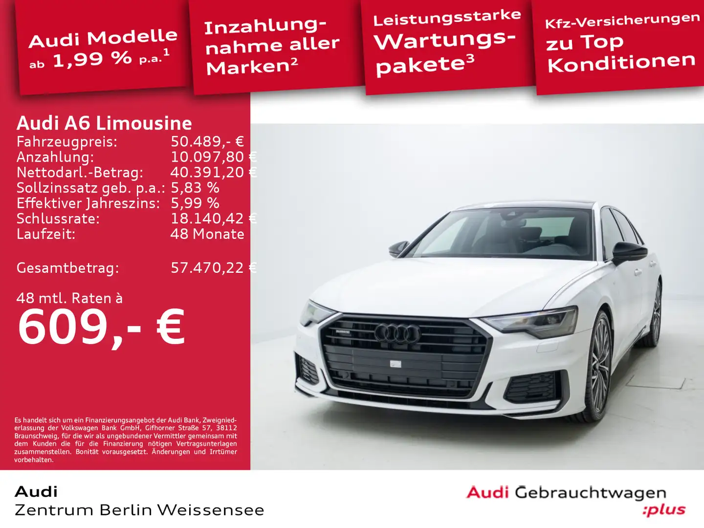 Audi A6 50 TDI TIPT*QUA*S-LINE*PANO*LUFT*B& Weiß - 1