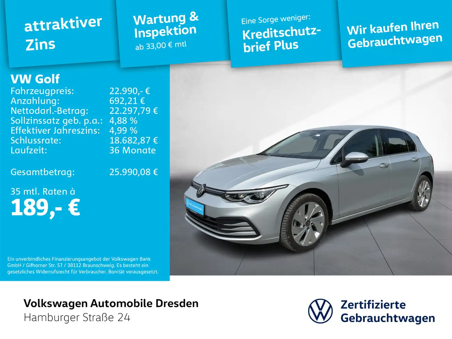 Volkswagen Golf VIII Life 1.5 l TSI LED APP KAMERA TRAVEL Argent - 1