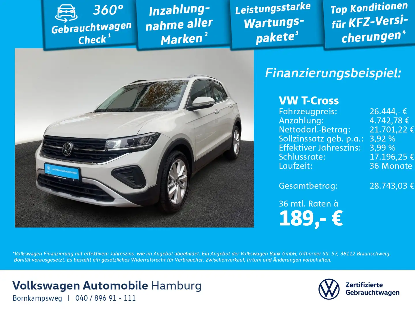 Volkswagen T-Cross 1.0 TSI Life DSG Navi Sitzhzg Klima Grau - 1