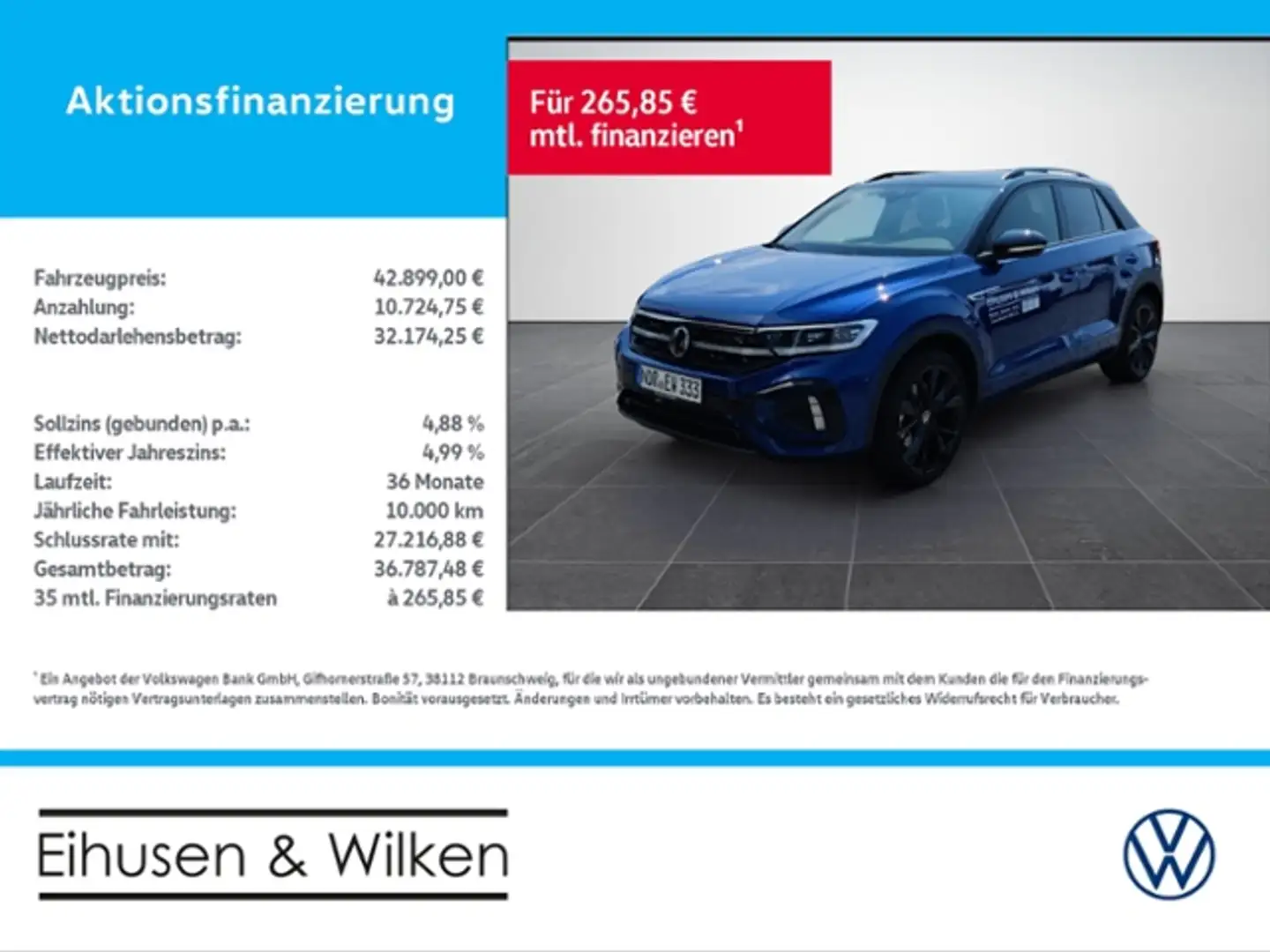 Volkswagen T-Roc 2.0+TDI+DSG+R-LINE+BLACK STYLE+ Blau - 1