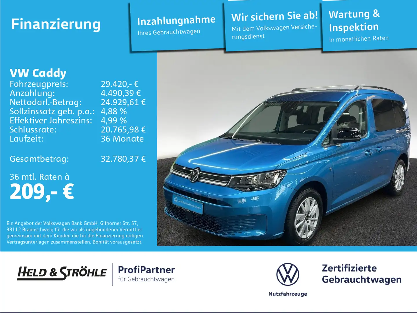 Volkswagen Caddy Life 2.0 TDI DSG NAVI SHZ KAM PDC DAB+ ALU Blu/Azzurro - 1