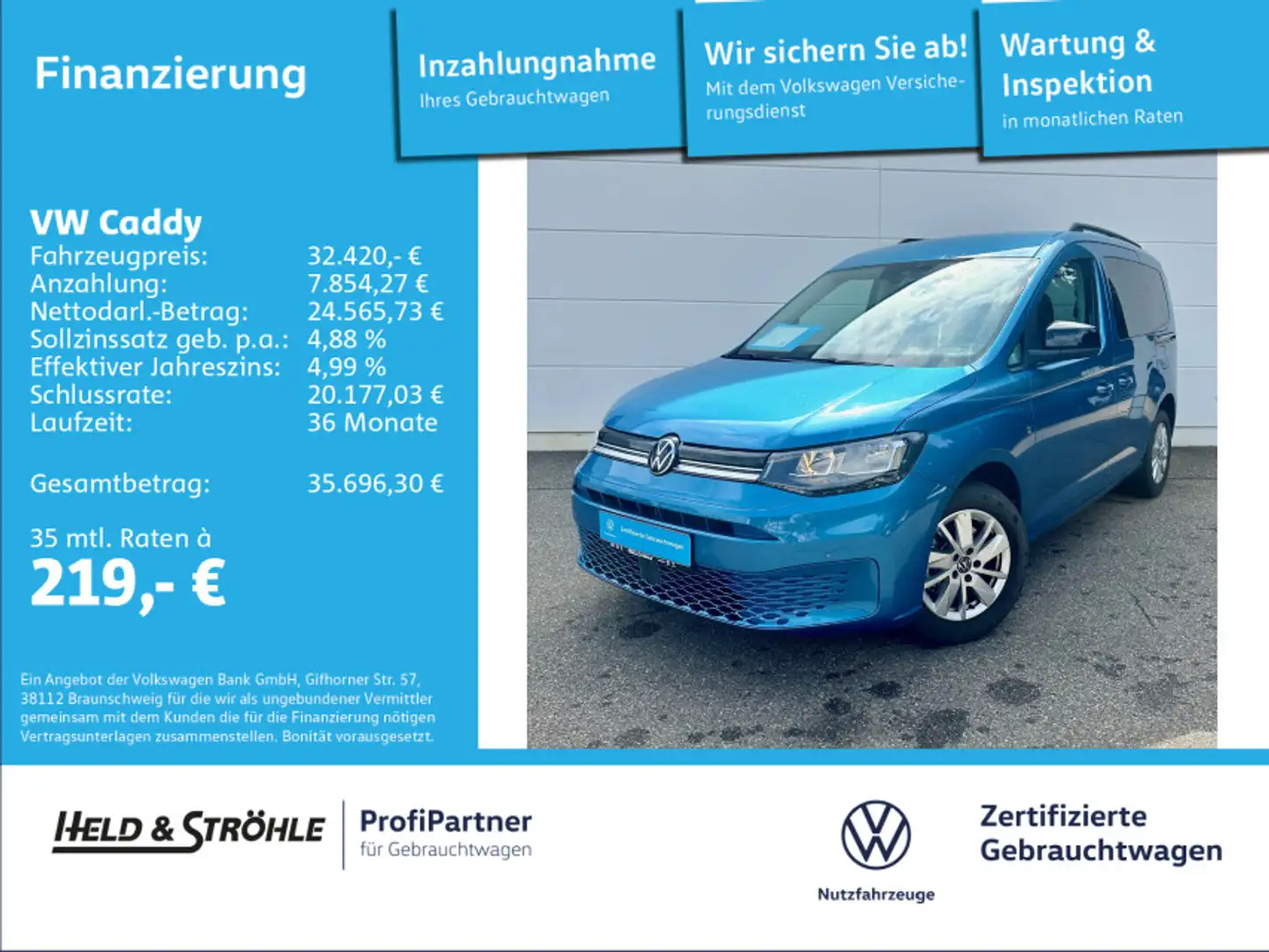Volkswagen Caddy Life 2.0 TDI DSG NAV SHZ KAM PDC DAB+ 16" Blau - 1