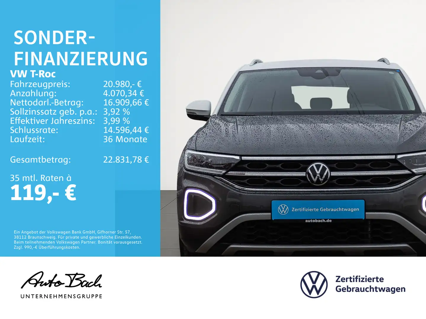 Volkswagen T-Roc T-ROC 1.0 TSI Style Navi LED-Plus ACC AHK EPH Grau - 2