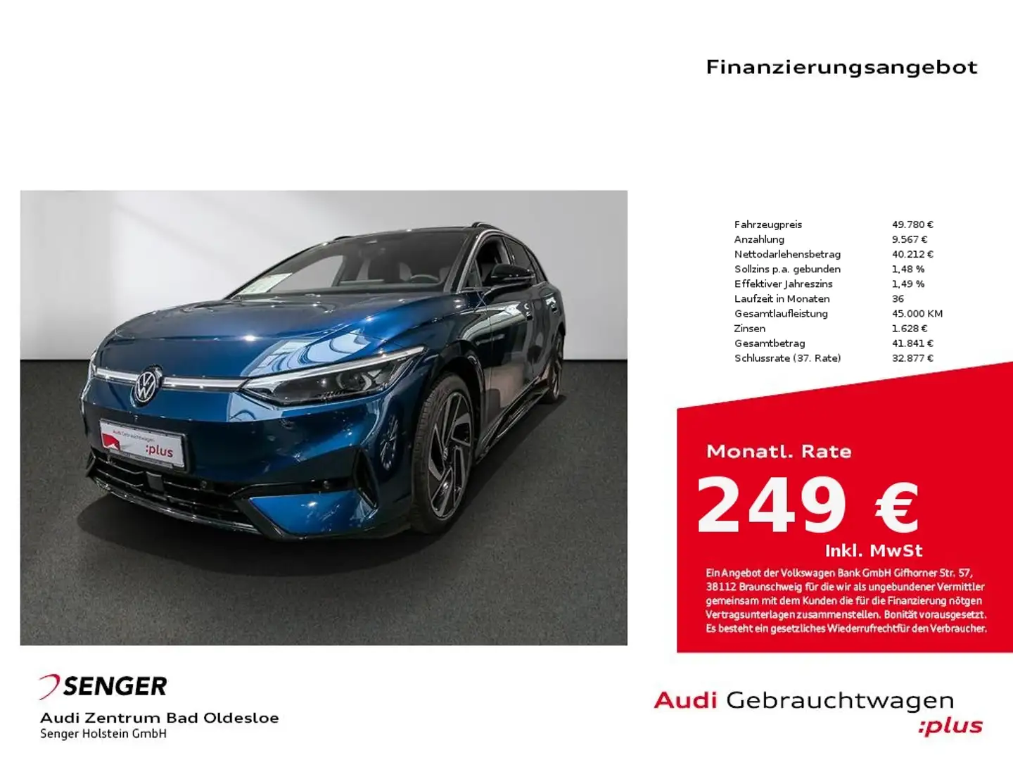 Volkswagen ID.7 Tourer Pro Nav Pano Matrix AHK DCC HuD Bleu - 1