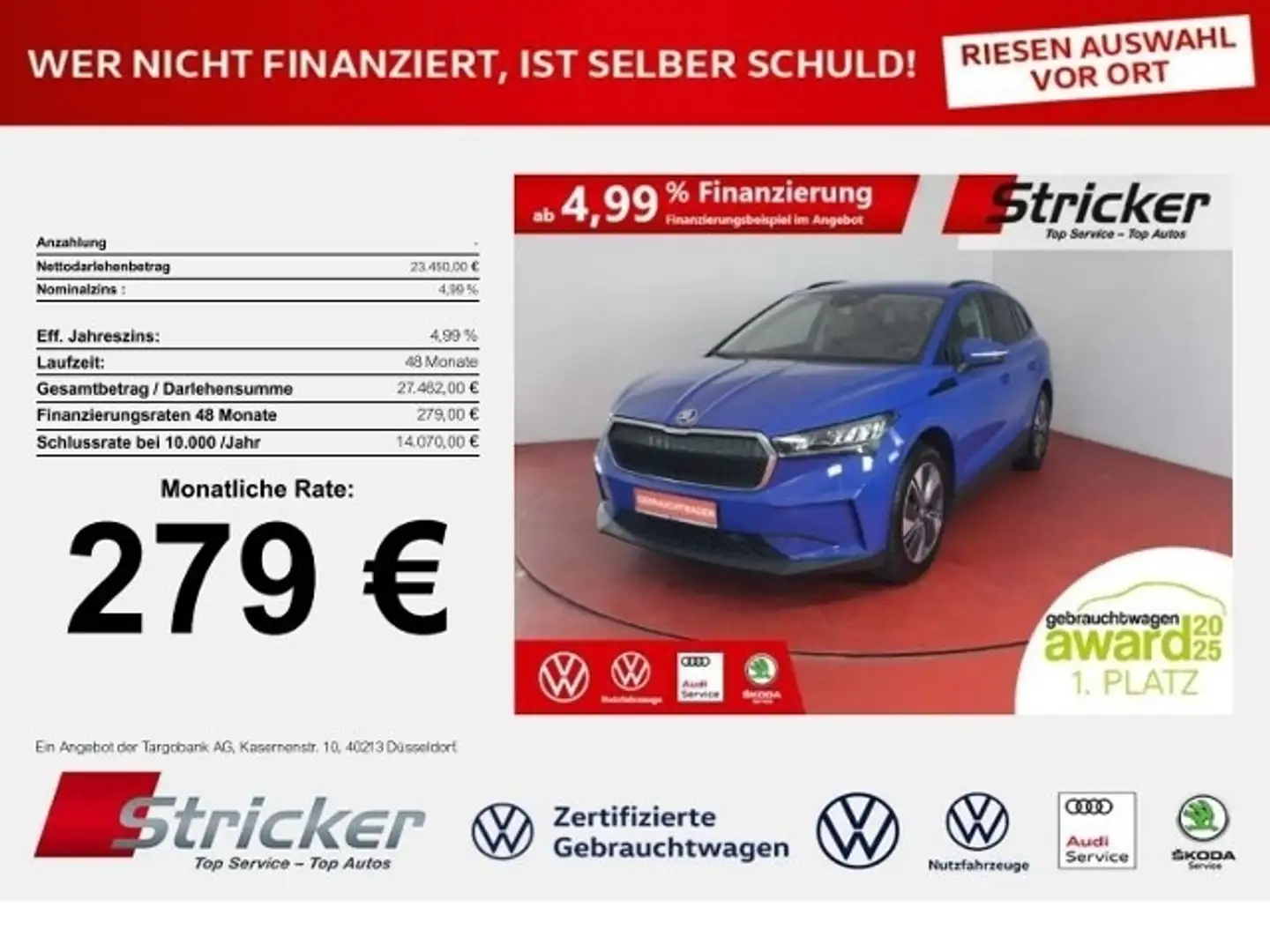 Skoda Enyaq iV 50 Loft 279,-ohne Anzahlung Navi Sitzheizung Blau - 1