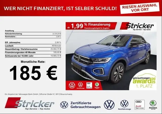 Volkswagen T-Roc Cabriolet GOAL 1.0TSI 185, ohne Anzahlung Navi Ka