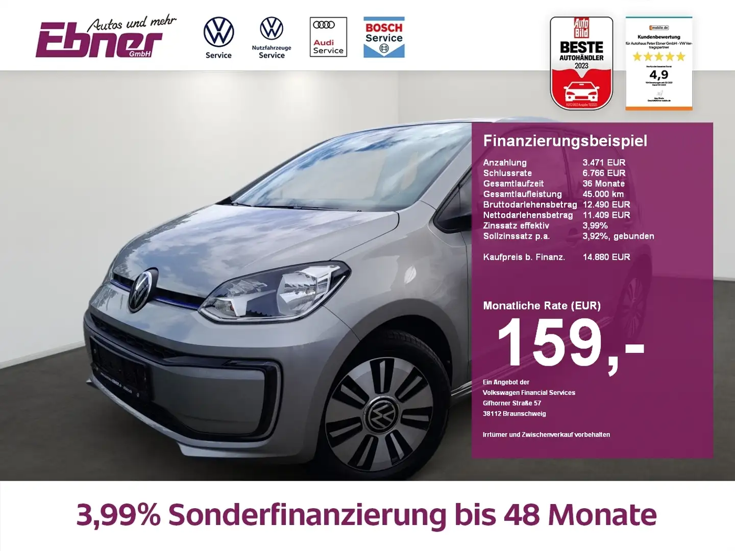 Volkswagen up! e-UP! UNITED CCS+KAMERA+GRA+SITZHZG+AC-AUTOM! Silber - 1