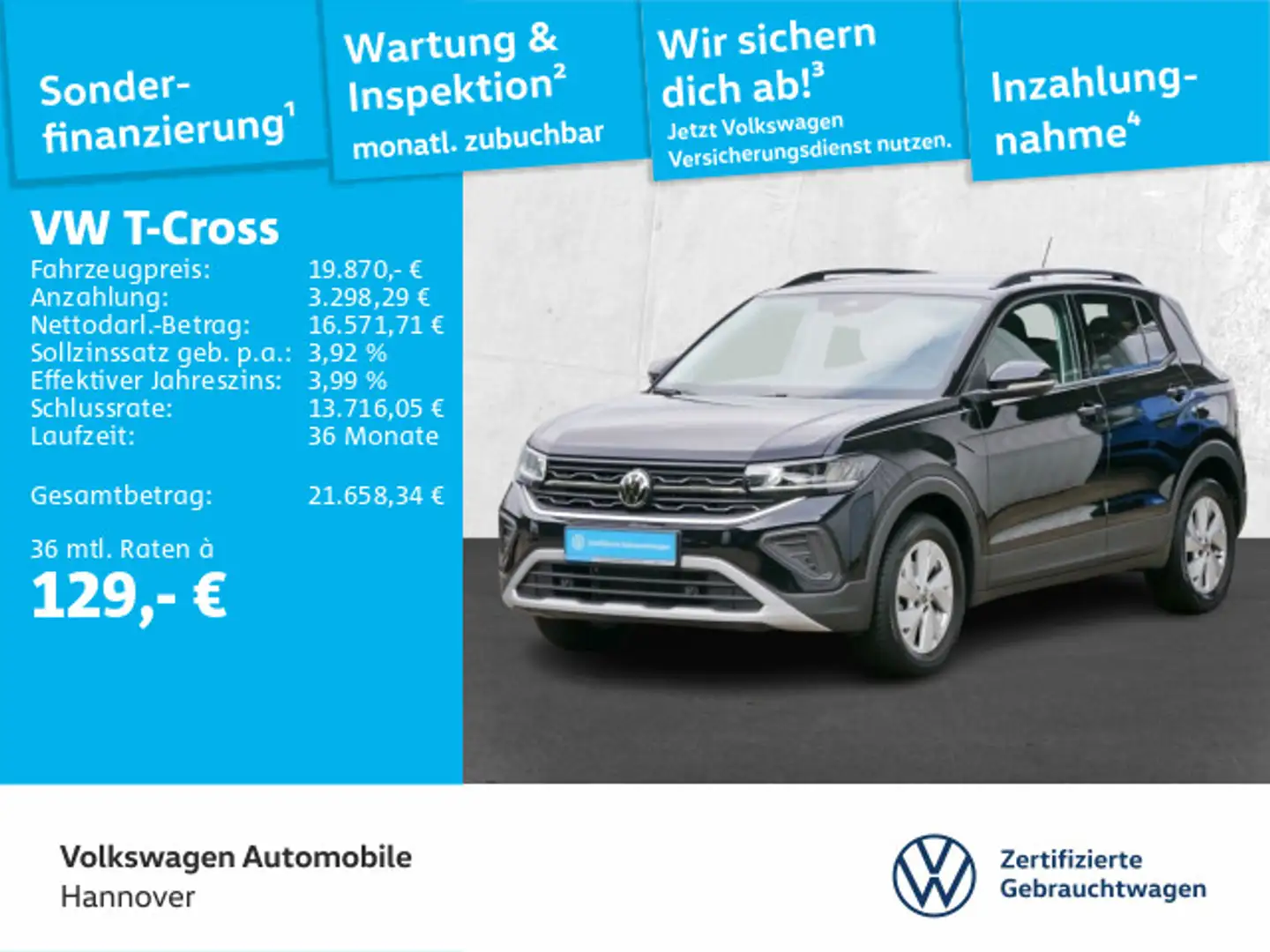 Volkswagen T-Cross 1.0 TSI Life Navi LED DigCockpit ACC PDC Noir - 1