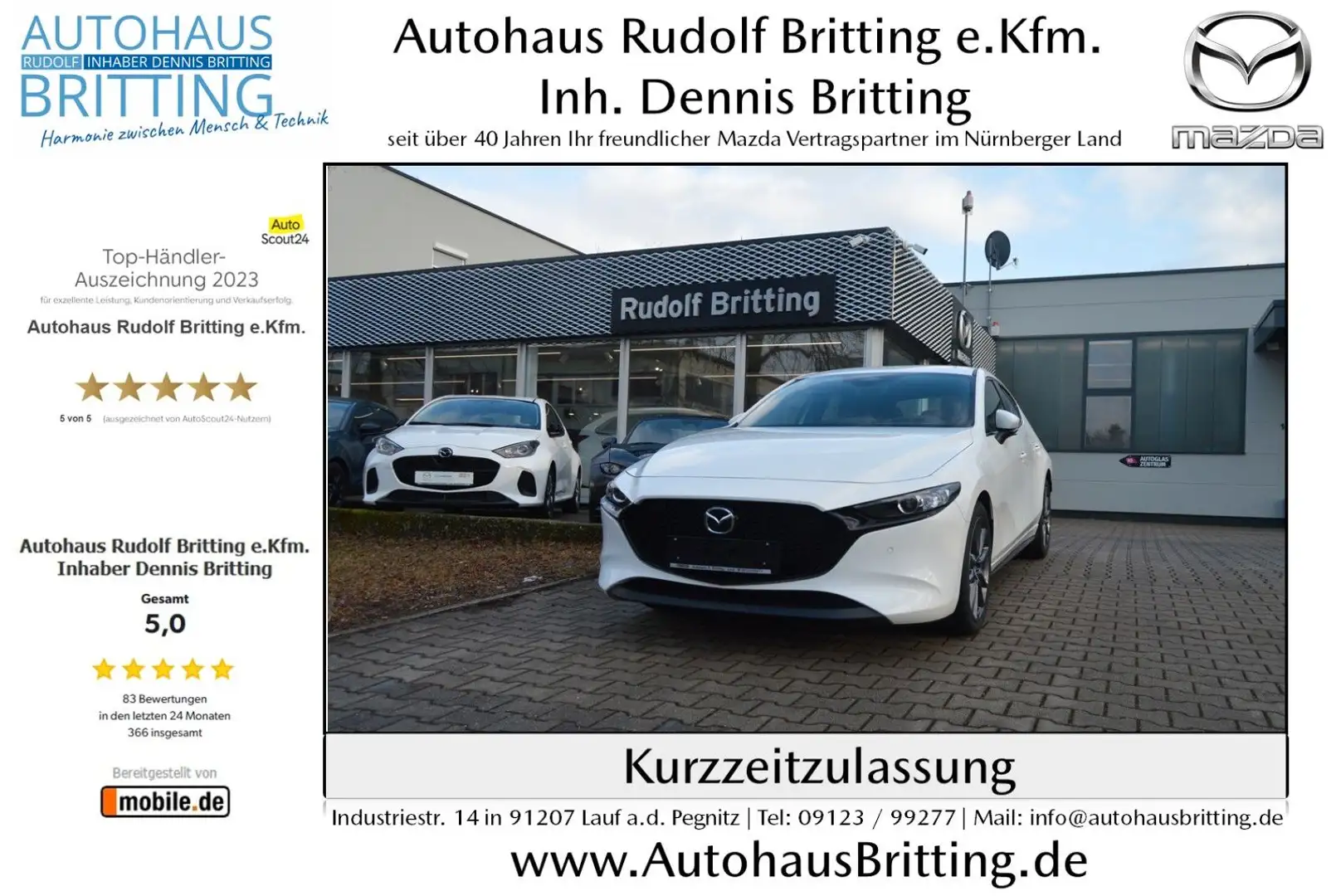 Mazda 3 Benzin 140PS 6AG Centre-Line Navi PDC SHZ Weiß - 1