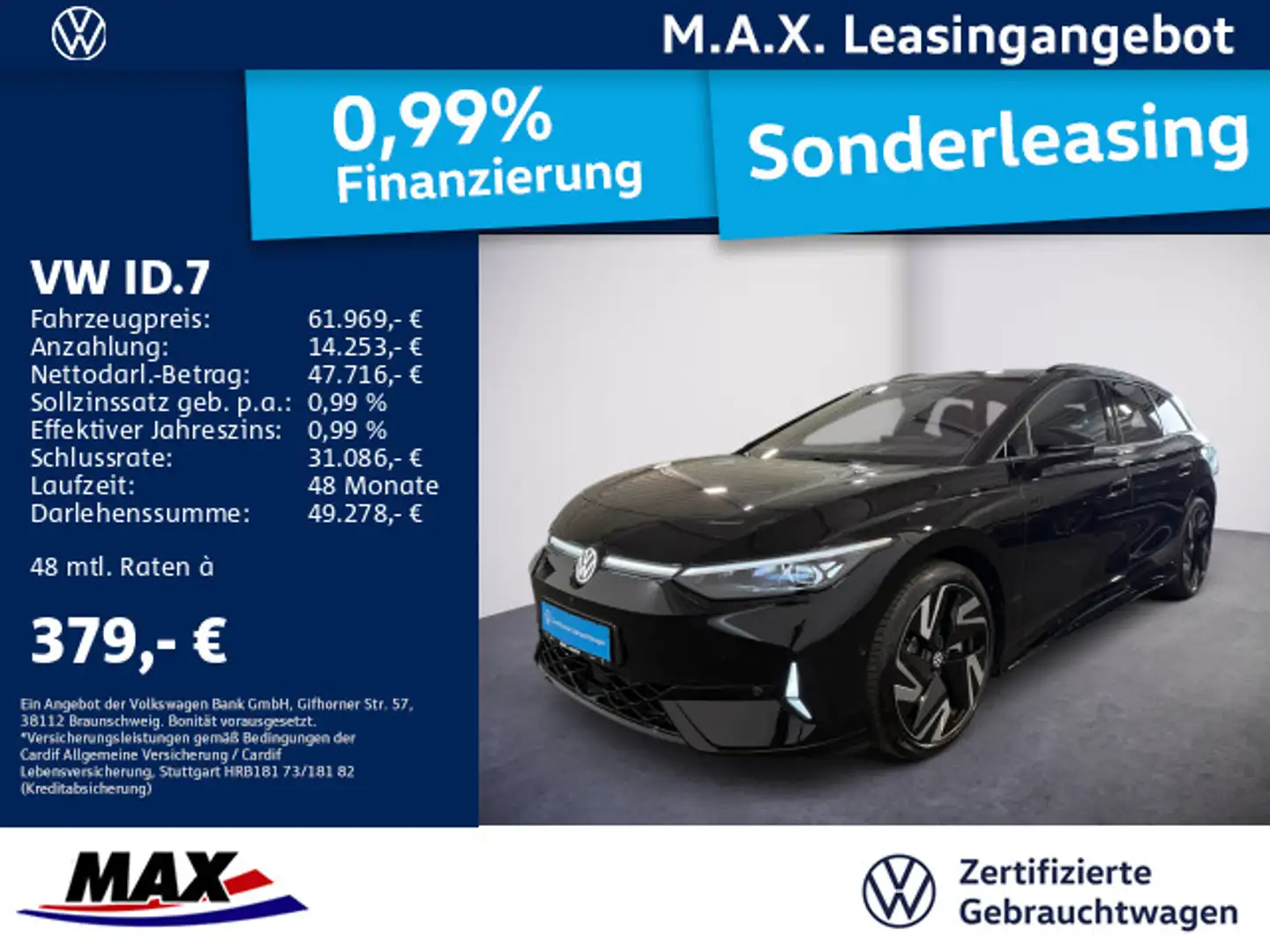Volkswagen ID.7 Tourer GTX 4M IQLIGHT+AHK+ARHUD+PANO+KAMERA Schwarz - 1