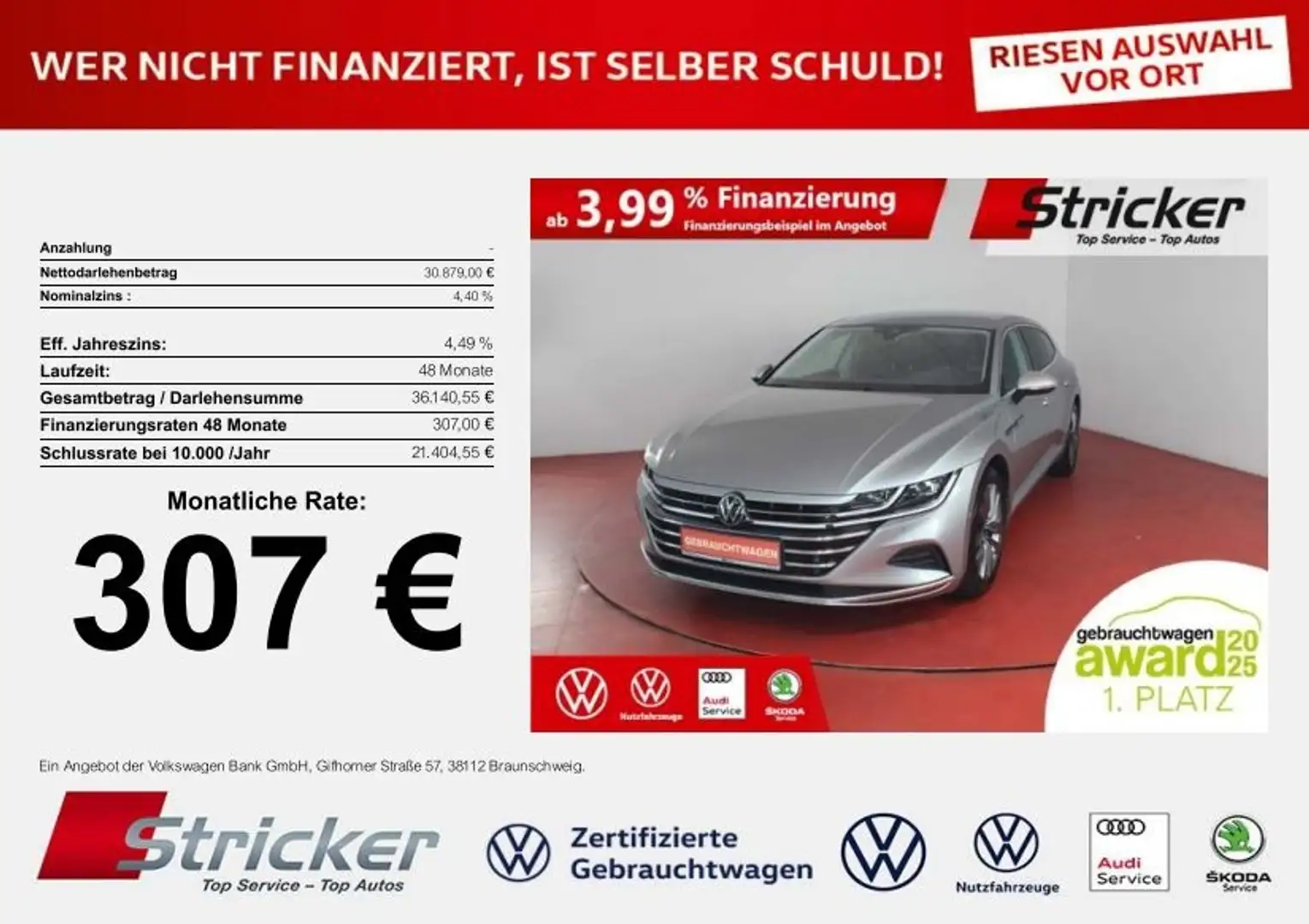 Volkswagen Arteon Shooting Brake Elegance 2.0TSI DSG 307,-ohne Anza Silber - 1