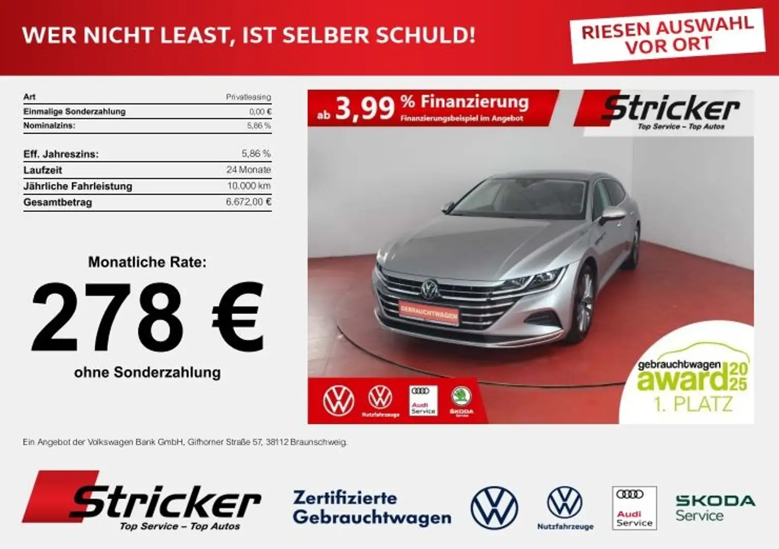 Volkswagen Arteon Shooting Brake Elegance 2.0TSI DSG 278,-ohne Anza Silber - 1