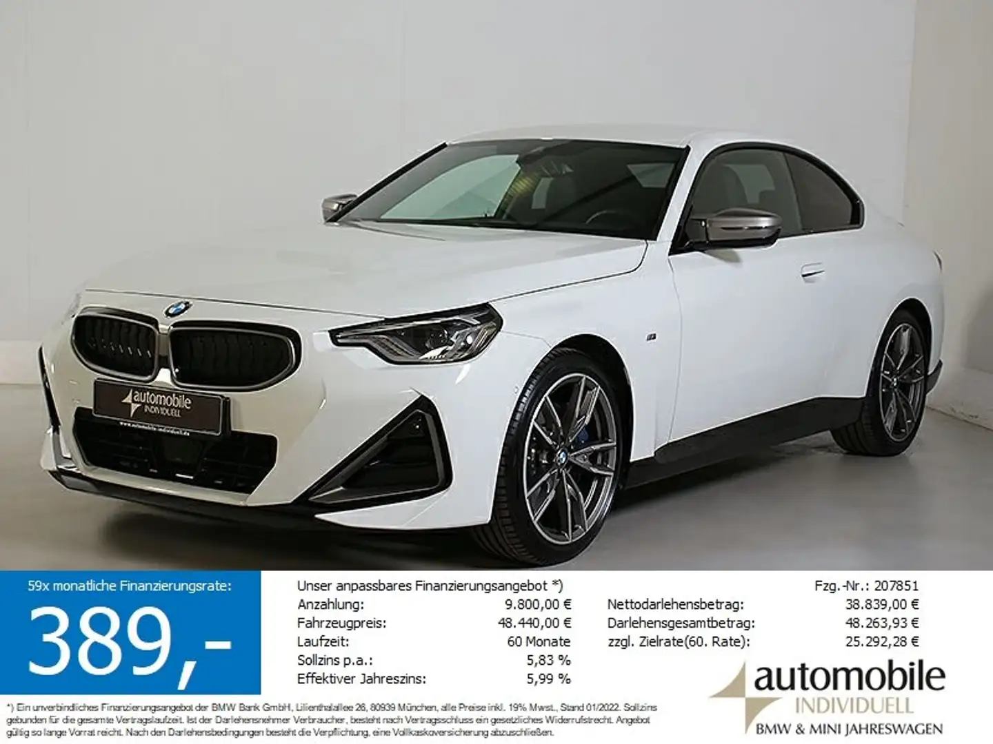 BMW 240 Mi xDrive Coupé Widescreen H&K HuD LED 19Zoll Weiß - 1