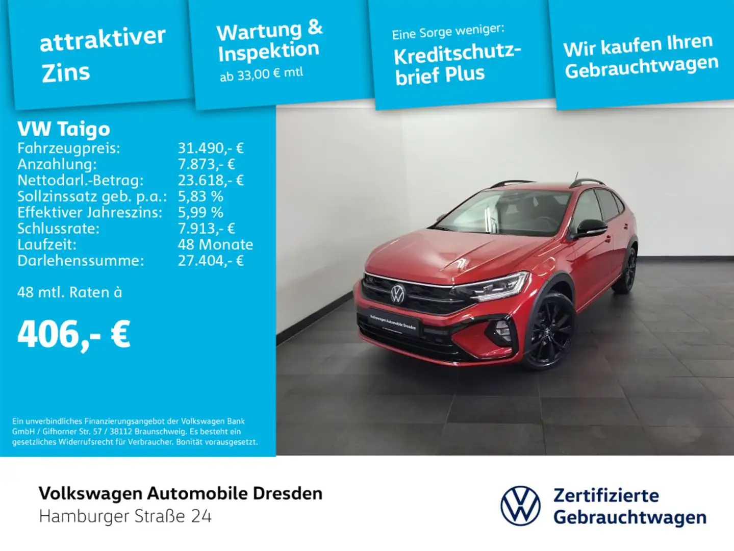 Volkswagen Taigo R-Line 1,5 TSI DSG *AHZV NAVI REAR VIEW* Rot - 1