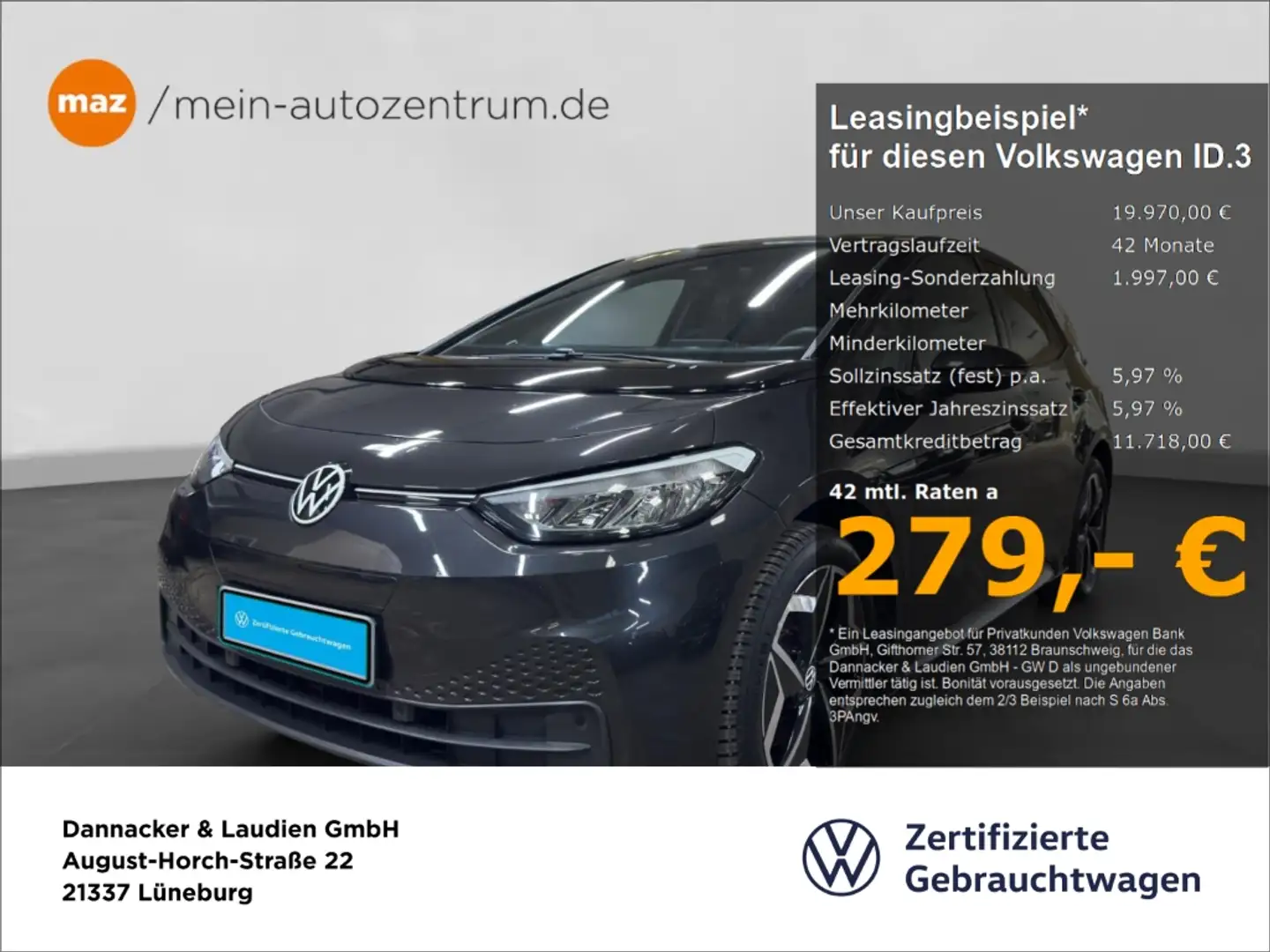 Volkswagen ID.3 Pro Performance 62kWh Alu LED Navi ACC PDC uvm Grau - 1
