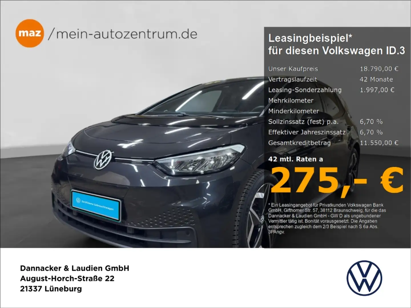 Volkswagen ID.3 Pro Performance 62kWh Alu LED Navi ACC PDC uvm Grau - 1