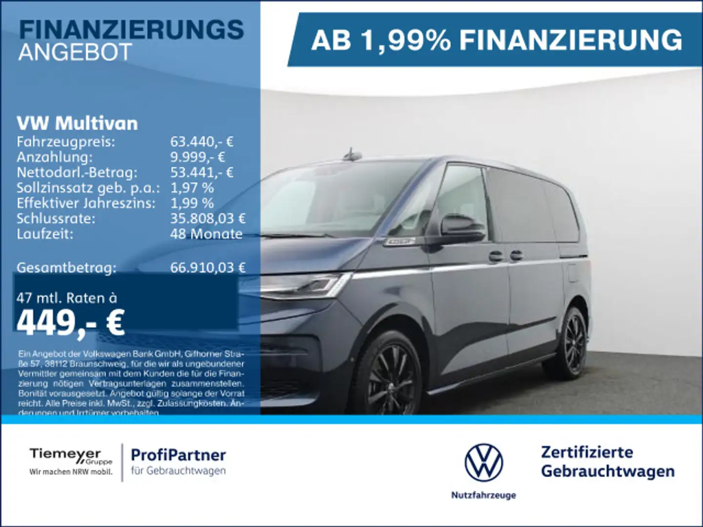 Volkswagen T7 Multivan T7 Multivan HYBRID ALLRAD STYLE AHK 360 VIS-A-VI Blau - 1